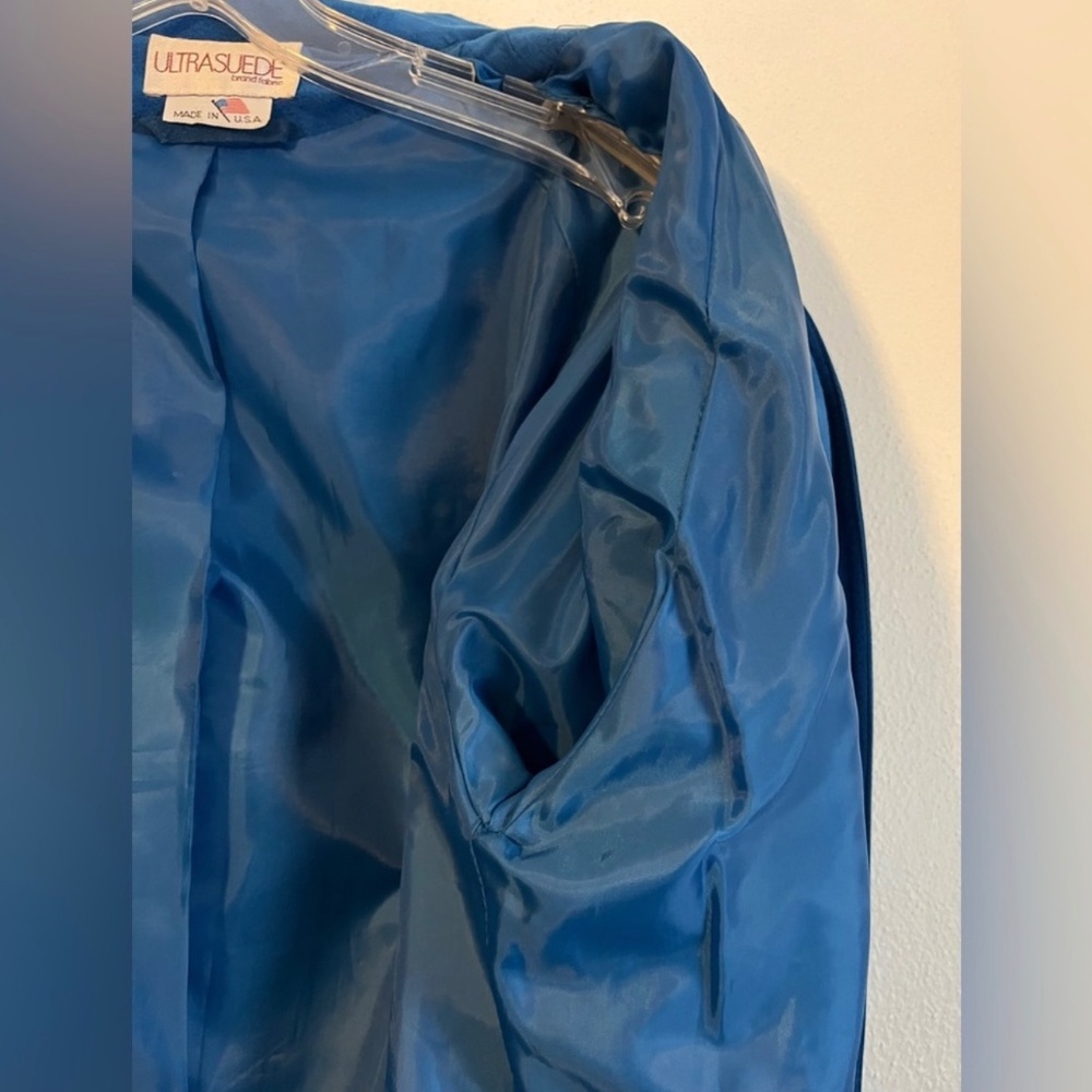 Count Romi Ultrasuede Vintage 80s Cobalt Blue Long Sleeve Trench‎ Coat Size 8 - Picture 8 of 14